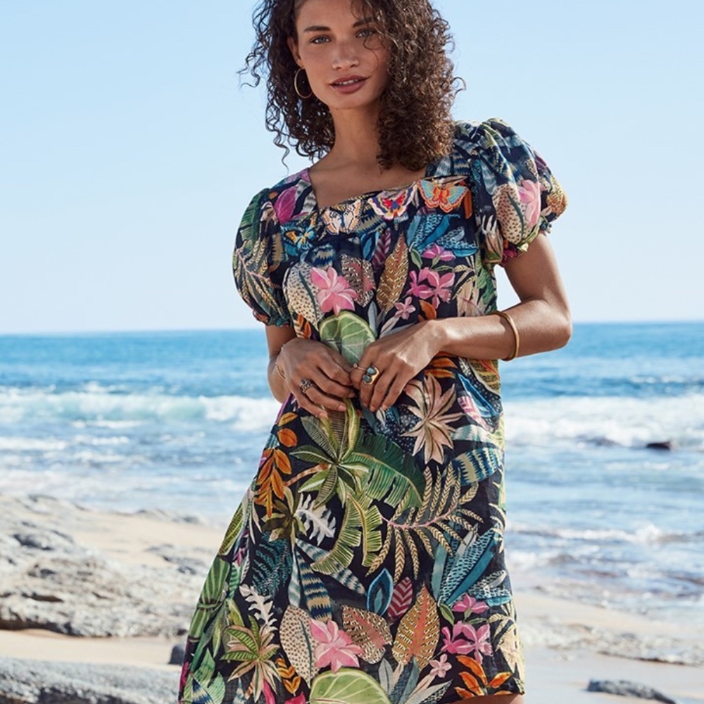 Johnny Was Tropical Puff Sleeve Dress